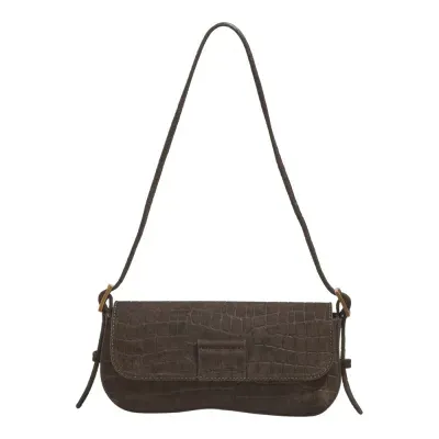 Bolsa Pequena Couro Camurça Croco Marrom Dark Alça De Ombro