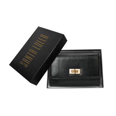 Bolsa Carteira Com Caixa Transversal Lizard Preta