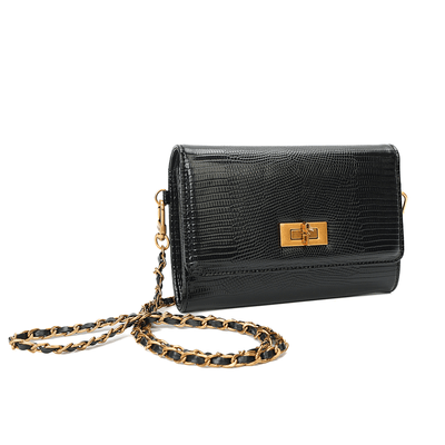 Bolsa Carteira Com Caixa Transversal Lizard Preta