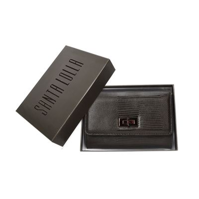 Bolsa Carteira Com Caixa Transversal Lizard Marrom Dark Cocoa