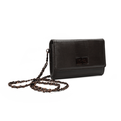 Bolsa Carteira Com Caixa Transversal Lizard Marrom Dark Cocoa