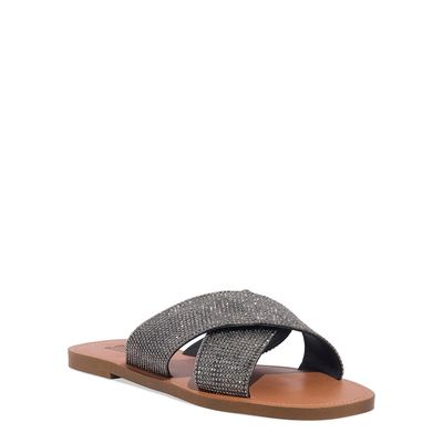 Rasteira Tiras Brilho Strass Preta