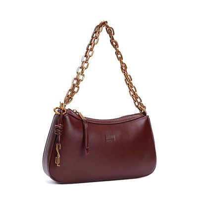 Bolsa Pequena Baguete Soft Roxo Berry Alça De Ombro Corrente