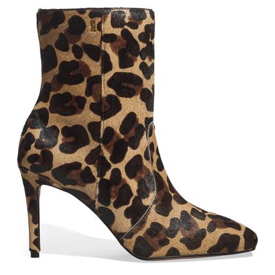 Bota Cano Curto Couro Pelo Salto Fino Animal Print Onça