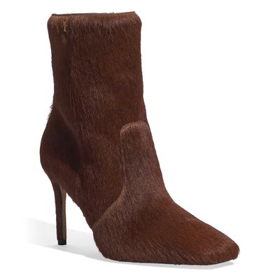 Bota Cano Curto Couro Pelo Liso Salto Fino Marrom