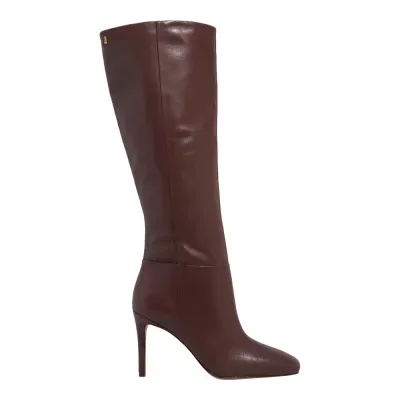 Bota Cano Longo Couro Salto Fino Marrom Dark