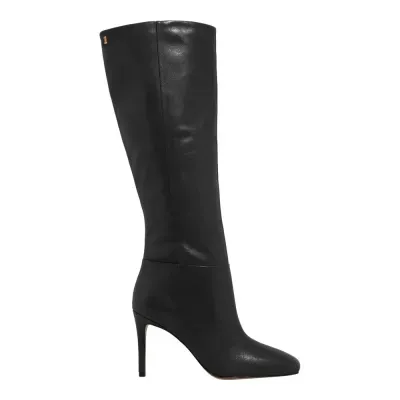 Bota Cano Longo Couro Salto Fino Preta