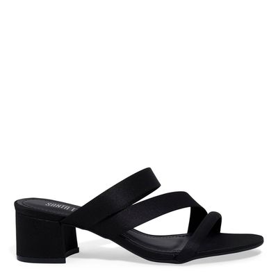 Mule Tecido Cetim Salto Bloco Preto
