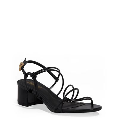 Sandália Tiras Couro Salto Grosso Preta