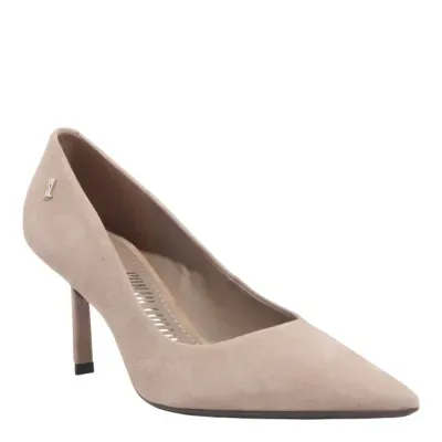 Scarpin Couro Camurça Bico Fino Cinza Fog