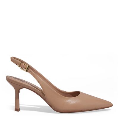 Scarpin Slingback Couro Soft Salto Fino Bege