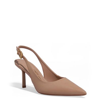 Scarpin Slingback Couro Soft Salto Fino Bege