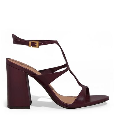 Sandália Couro Pelica Salto Grosso Roxo Berry