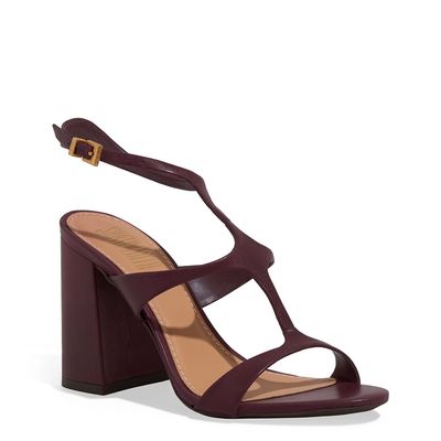 Sandália Couro Pelica Salto Grosso Roxo Berry