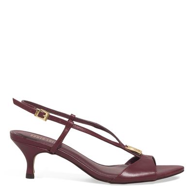 Sandália Couro Confort Salto Baixo Fino Roxo Berry