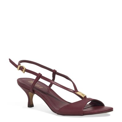 Sandália Couro Confort Salto Baixo Fino Roxo Berry