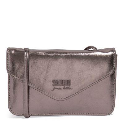 Bolsa Pequena Couro Metalizado Prata Onix Alça Transversal