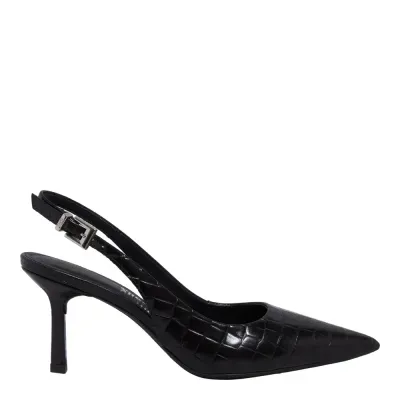 Scarpin Slingback Croco Salto Fino Preto