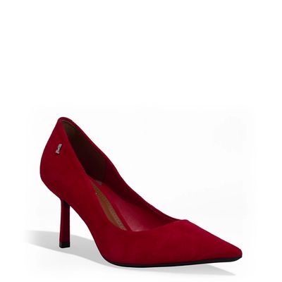Scarpin Couro Camurça Bico Fino Vermelho
