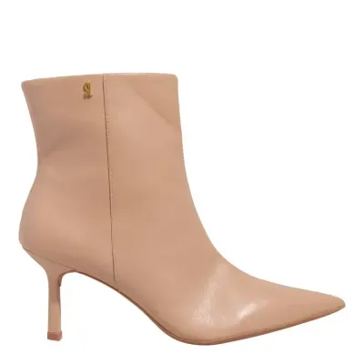 Bota Couro Soft Cano Curto Bico Fino Bege