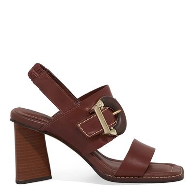 Sandália Couro Soft Salto Grosso Marrom Terracota