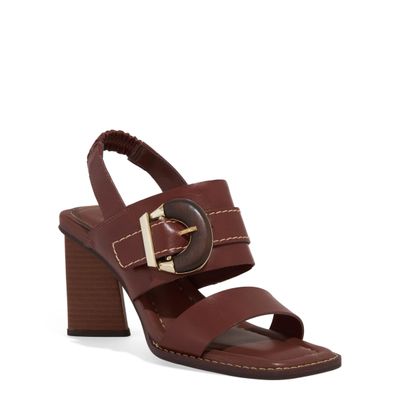 Sandália Couro Soft Salto Grosso Marrom Terracota