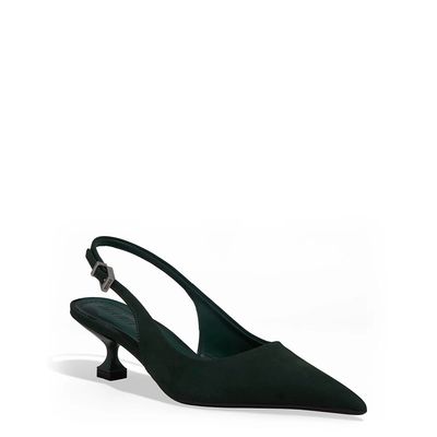 Scarpin Slingback Couro Nobuck Salto Taça Verde Turmalina