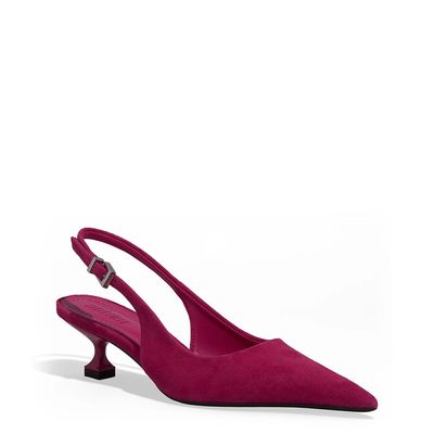 Scarpin Slingback Couro Nobuck Salto Taça Rosa