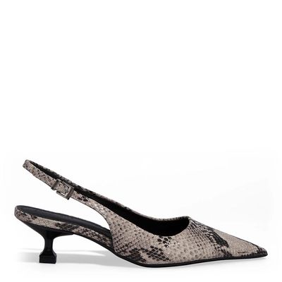 Scarpin Slingback Couro Salto Baixo Taça Animal Print Cobra