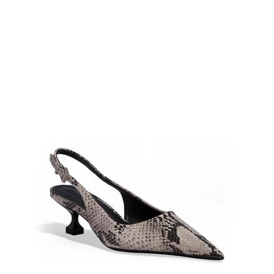 Scarpin Slingback Couro Salto Baixo Taça Animal Print Cobra