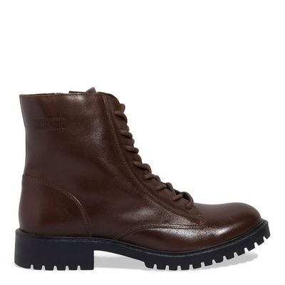 Bota Coturno Couro Marrom Tratorada Cadarço