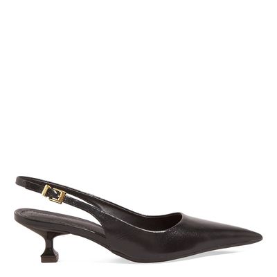 Scarpin Slingback Couro Confort Salto Baixo Taça Preto