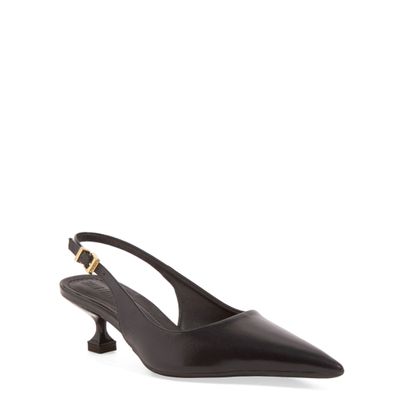 Scarpin Slingback Couro Confort Salto Baixo Taça Preto