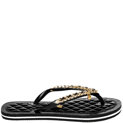 Flip Flop Corrente Dourada Preto