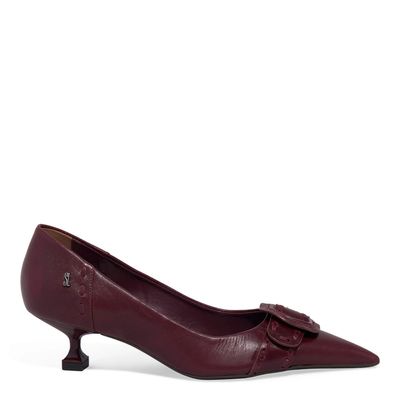 Mule Couro Confort Salto Taça Vermelho Vinho