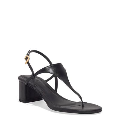 Sandália De Dedo Couro Salto Bloco Preta