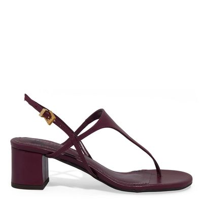 Sandália De Dedo Couro Salto Bloco Roxo Berry