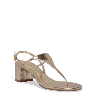 Sandália De Dedo Metalizada Salto Bloco Dourado