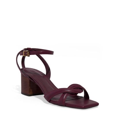 Sandália Couro Confort Salto Grosso Bico Quadrado Roxo Berry