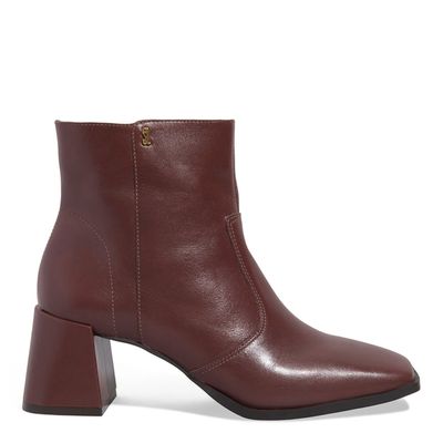Bota Couro Nobre Soft Cano Curto Salto Grosso Marrom Cocoa