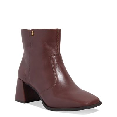 Bota Couro Nobre Soft Cano Curto Salto Grosso Marrom Cocoa