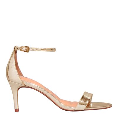 Sandália Metalizada Salto Fino Dourada