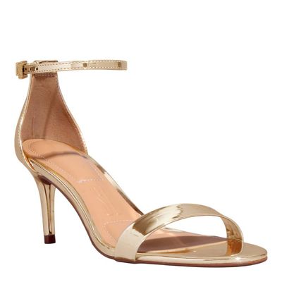 Sandália Metalizada Salto Fino Dourada