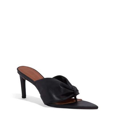 Mule Thong Couro Bico Folha Salto Fino Preto