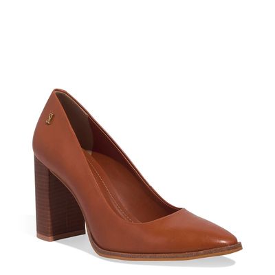 Scarpin Boneca Couro Salto Alto Bloco Marrom