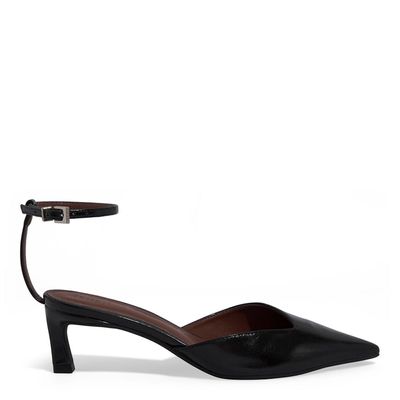 Scarpin Slingback Napa Salto Baixo Fino Preto