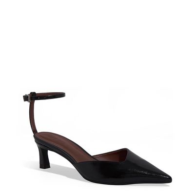 Scarpin Slingback Napa Salto Baixo Fino Preto