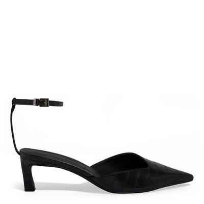 Scarpin Slingback Croco Salto Baixo Fino Preto