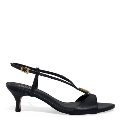 Sandália Couro Confort Salto Baixo Fino Preta