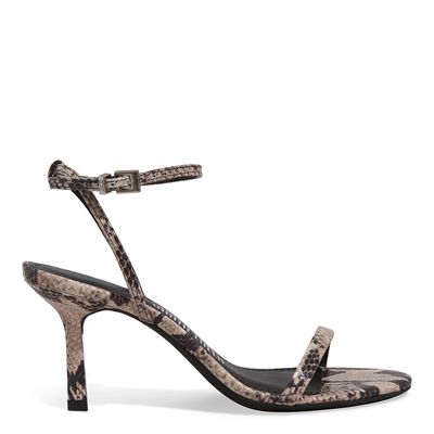 Sandália Couro Animal Print Cobra Salto Fino